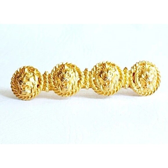 Vintage Anne Klein 4 Lions Head Hair Barrette Clip Gold Tone Made In France - Picture 1 of 6